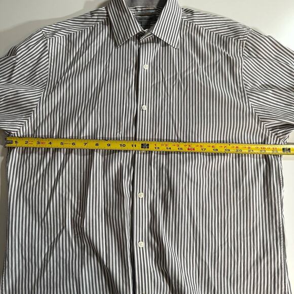 Johnston & Murphy Men's Large White & Gray Striped Tailored Fit Dress Shirt - Picture 8 of 10